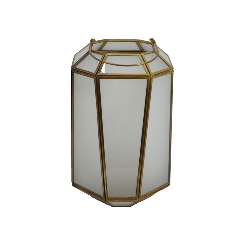 Raha Vintage Lantern with Frosted Glass Panels- Bronze Metal Frame 11 Inch