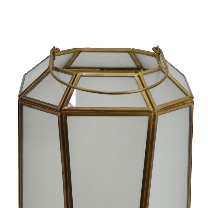 Raha Vintage Lantern with Frosted Glass Panels- Bronze Metal Frame 11 Inch