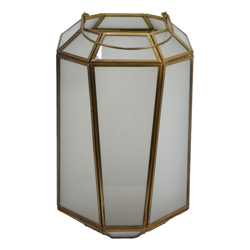 Raha Vintage Lantern with Frosted Glass Panels- Bronze Metal Frame 11 Inch