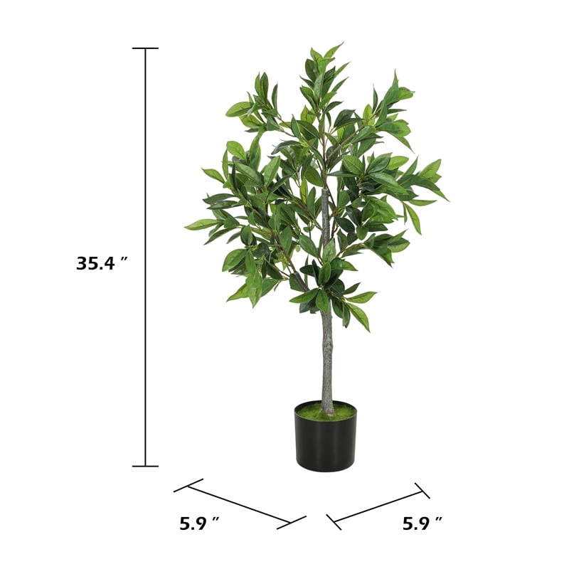 Tommy Lifelike Laurel Artificial Tree w Cement-Filled Pot- Green 35 Inch
