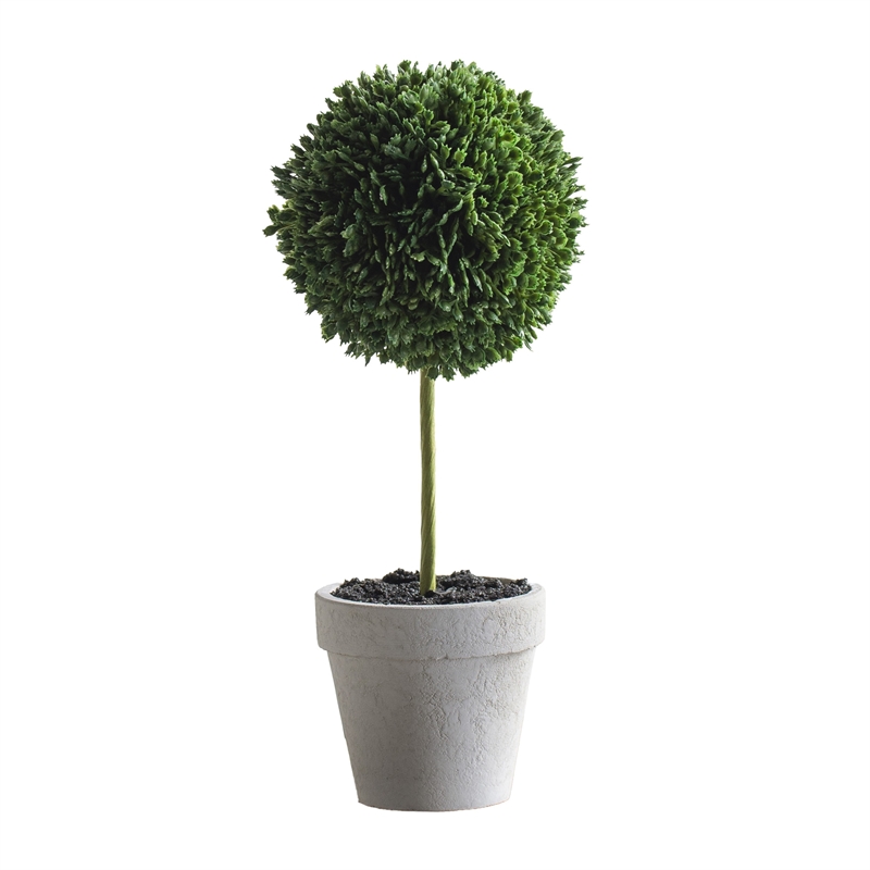 Faux Mini Topiary Plant- Set of 3- Cream Pots- Lifelike Poly Silk 10 Inch