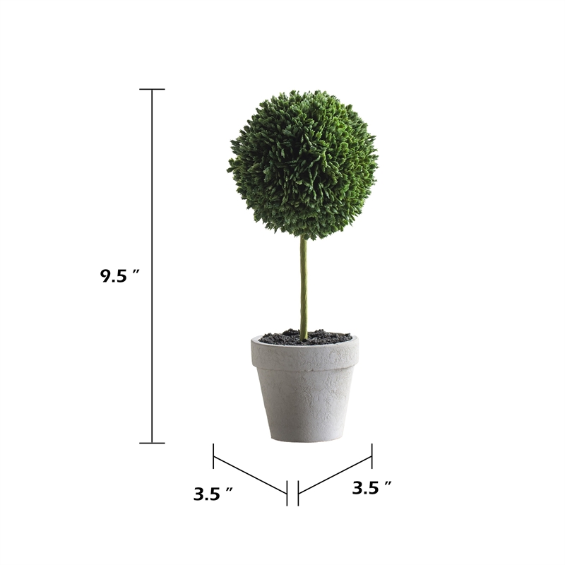 Faux Mini Topiary Plant- Set of 3- Cream Pots- Lifelike Poly Silk 10 Inch
