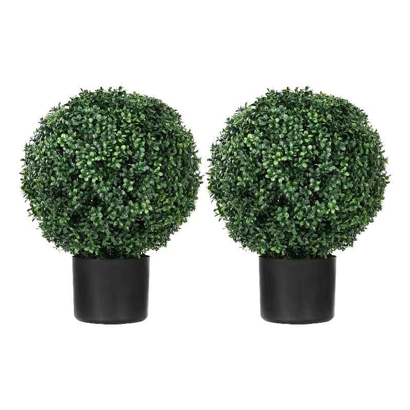 Jese Faux Boxwood Ball Topiary Tree- Set of 2- Faux Moss- Lifelike 21 Inch
