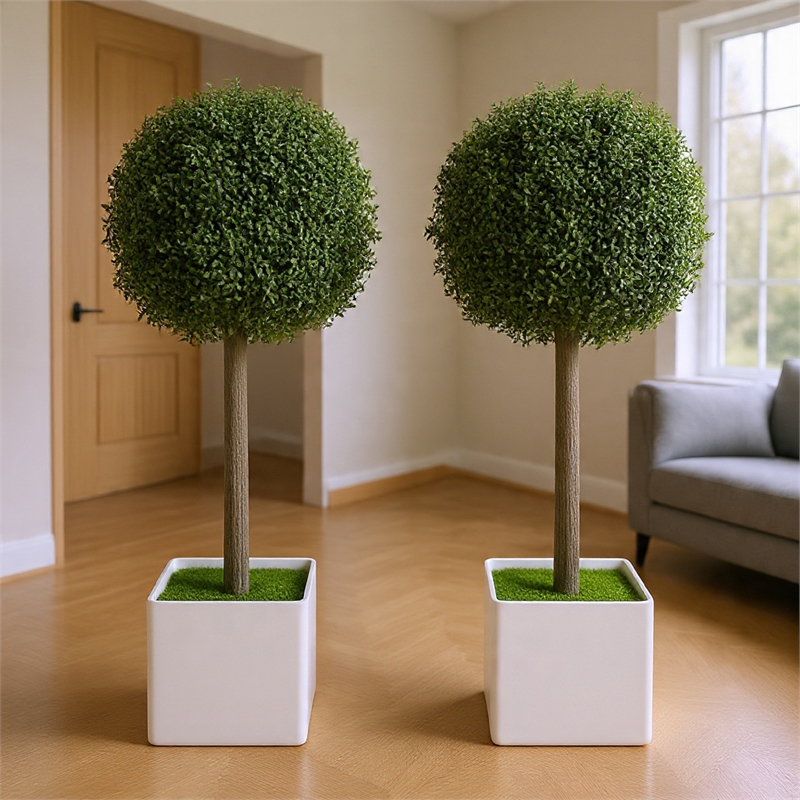 Marcy Artificial Topiary Plants Set- 114 Poly Silk Lifelike Leaves 18 Inch
