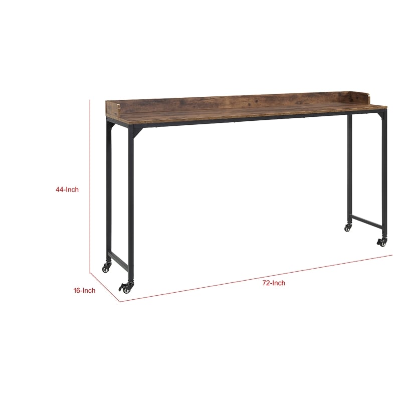 Sumi Overbed Desk- Adjustable Height- Rustic Brown- Black Metal 72 Inch