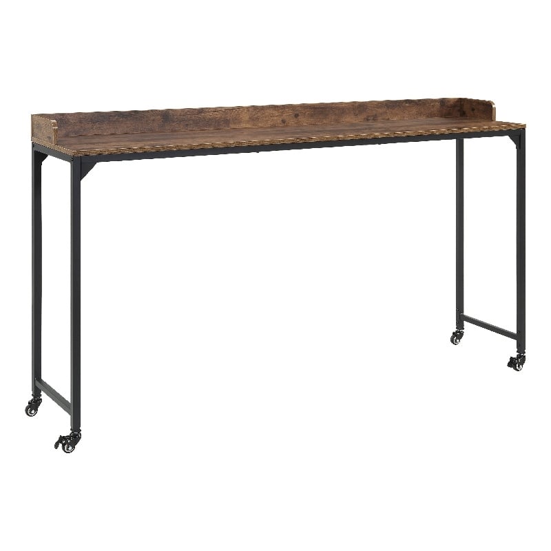Sumi Overbed Desk- Adjustable Height- Rustic Brown- Black Metal 72 Inch