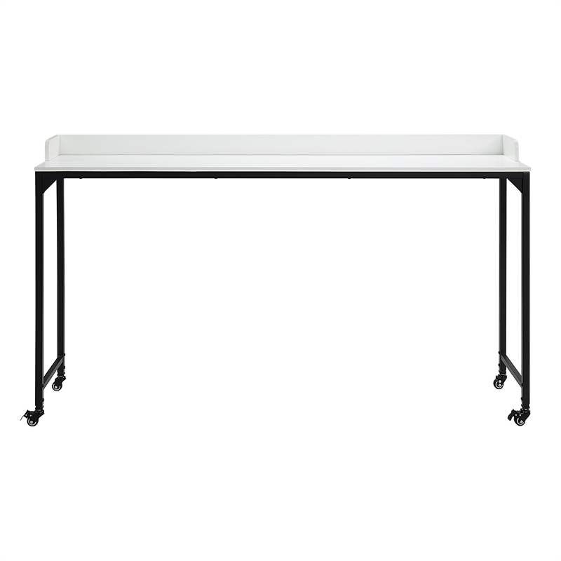 Sumi Overbed Desk- Adjustable Height- White Wood- Black Metal 72 Inch