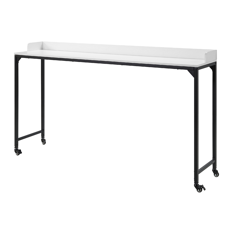 Sumi Overbed Desk- Adjustable Height- White Wood- Black Metal 72 Inch