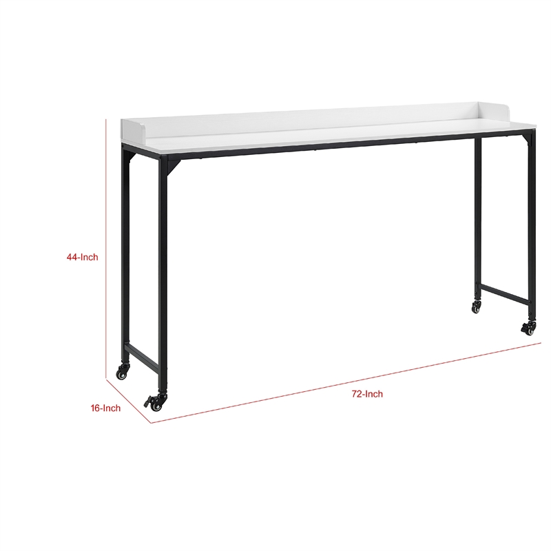 Sumi Overbed Desk- Adjustable Height- White Wood- Black Metal 72 Inch