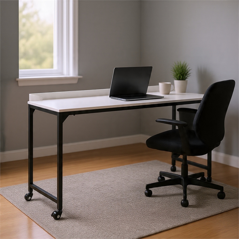 Sumi Overbed Desk- Adjustable Height- White Wood- Black Metal 72 Inch