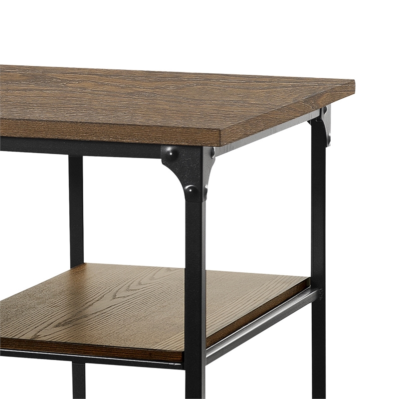 Meza Writing Desk w Casters- 4 Shelves- Brown Wood- Black Metal 60 Inch