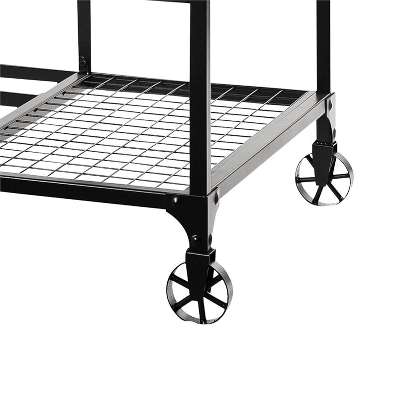 Meza Writing Desk w Casters- 4 Shelves- Brown Wood- Black Metal 60 Inch