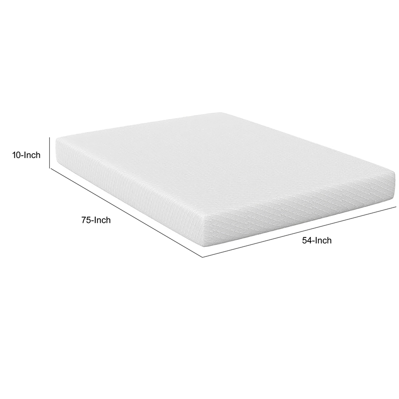 Aysa Full Size Mattress- Memory Foam- White Polyester Cover- 10 Inch