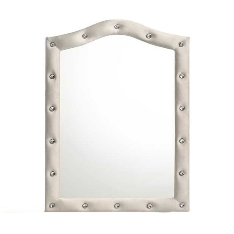 Rex Dresser Mirror- Beige Upholstery- Crystal Accent Camelback Frame- 22x30