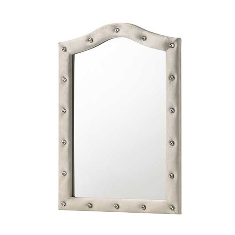 Rex Dresser Mirror- Beige Upholstery- Crystal Accent Camelback Frame- 22x30