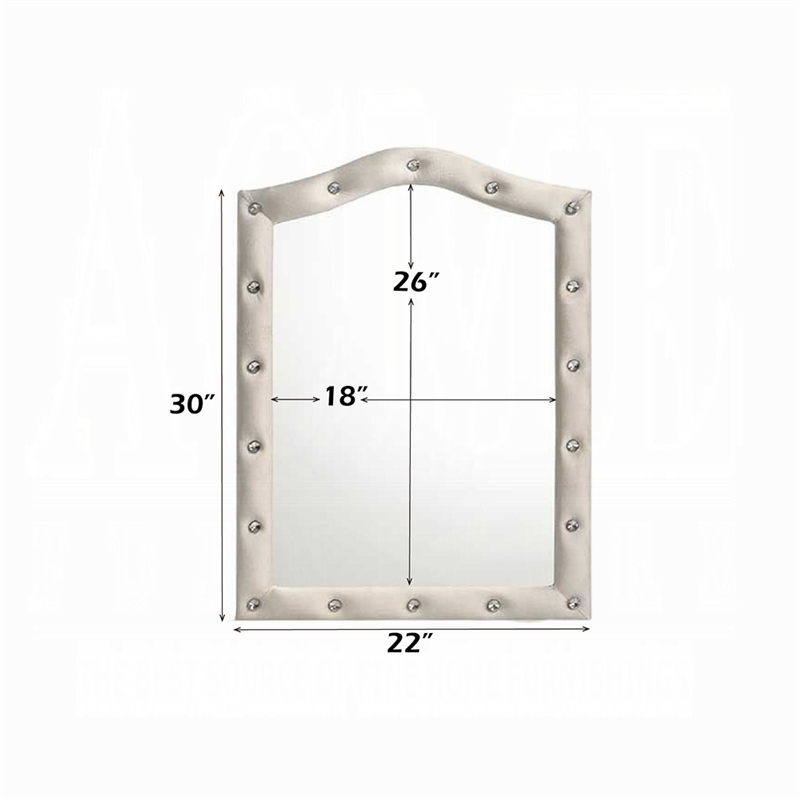 Rex Dresser Mirror- Beige Upholstery- Crystal Accent Camelback Frame- 22x30