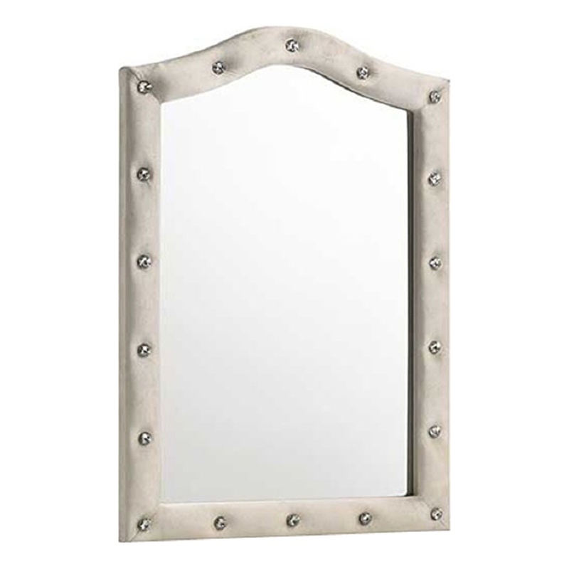 Rex Dresser Mirror- Beige Upholstery- Crystal Accent Camelback Frame- 22x30