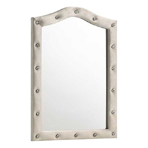 Rex Dresser Mirror- Beige Upholstery- Crystal Accent Camelback Frame- 22x30