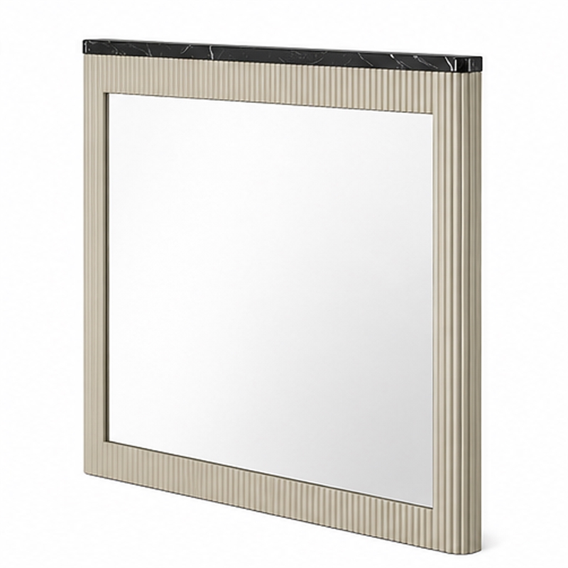 Trex Dresser Mirror- Black Faux Marble Top- 37x40 Beige Reeded Frame
