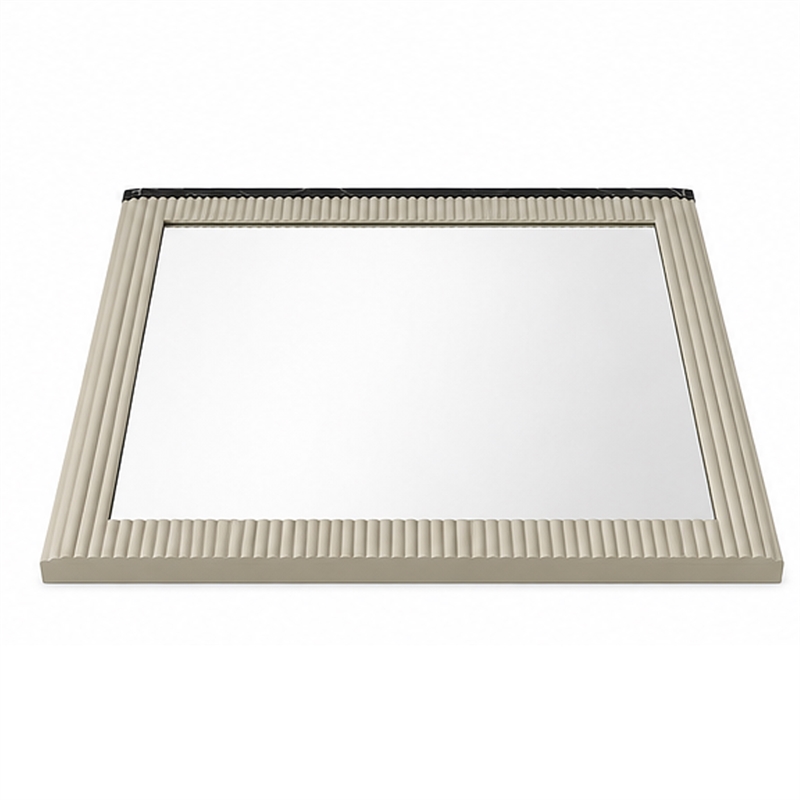 Trex Dresser Mirror- Black Faux Marble Top- 37x40 Beige Reeded Frame