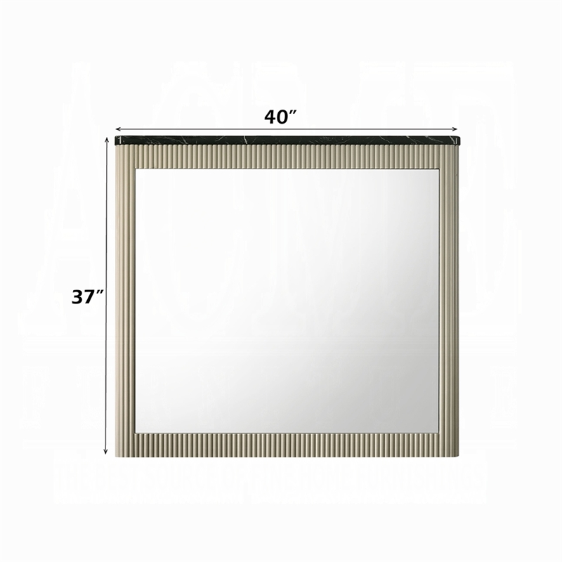 Trex Dresser Mirror- Black Faux Marble Top- 37x40 Beige Reeded Frame