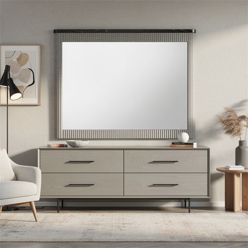 Trex Dresser Mirror- Black Faux Marble Top- 37x40 Beige Reeded Frame