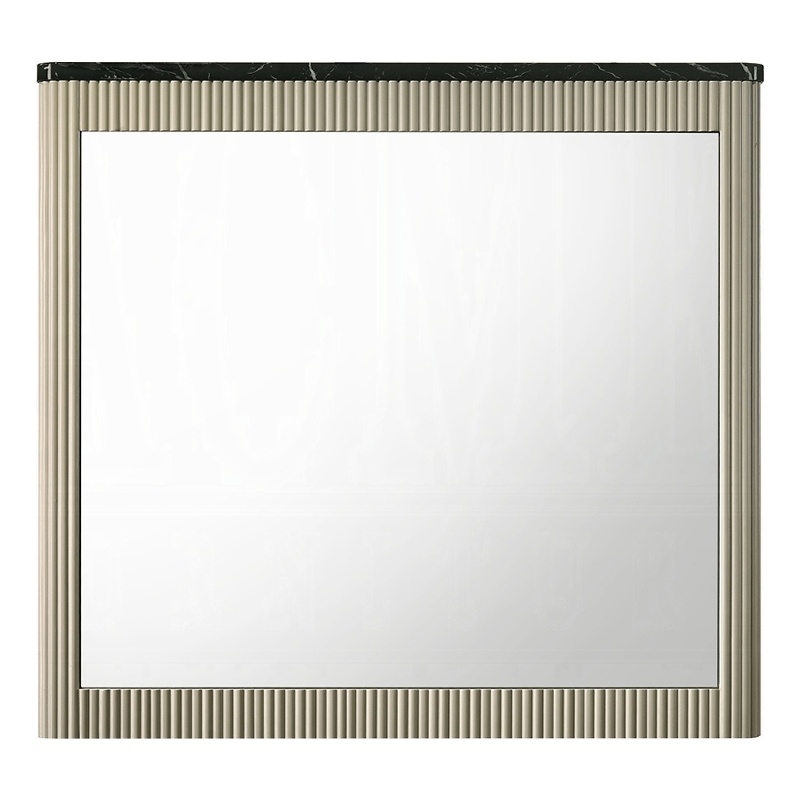 Trex Dresser Mirror- Black Faux Marble Top- 37x40 Beige Reeded Frame