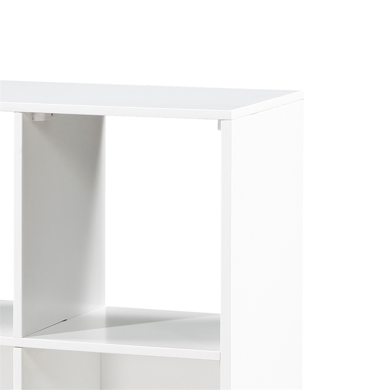 Gare Bookcase-  6 Cubby Shelves- White Wood Frame- Black Base 40 Inch