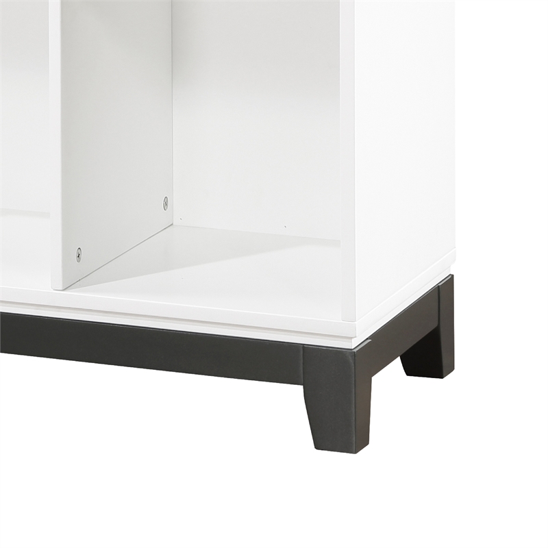 Gare Bookcase-  6 Cubby Shelves- White Wood Frame- Black Base 40 Inch