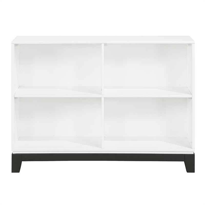 Gare Bookcase  4 Cubby Shelves- White Wood Frame- Black Base 43 Inch