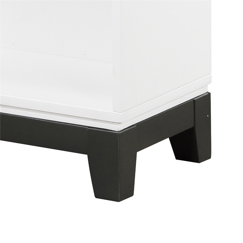 Gare Bookcase  4 Cubby Shelves- White Wood Frame- Black Base 43 Inch