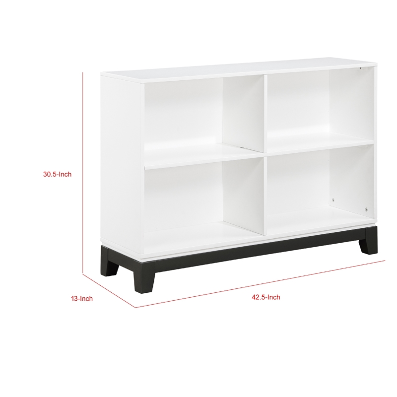 Gare Bookcase  4 Cubby Shelves- White Wood Frame- Black Base 43 Inch