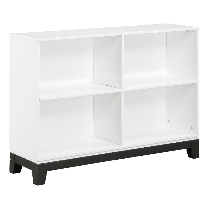 Gare Bookcase  4 Cubby Shelves- White Wood Frame- Black Base 43 Inch