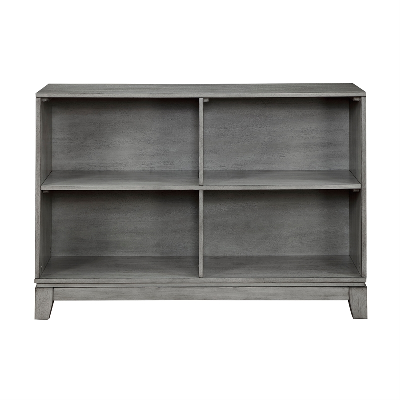 Gare Bookcase  4 Cubby Shelves- Low Profile- Rustic Gray Wood 43 Inch