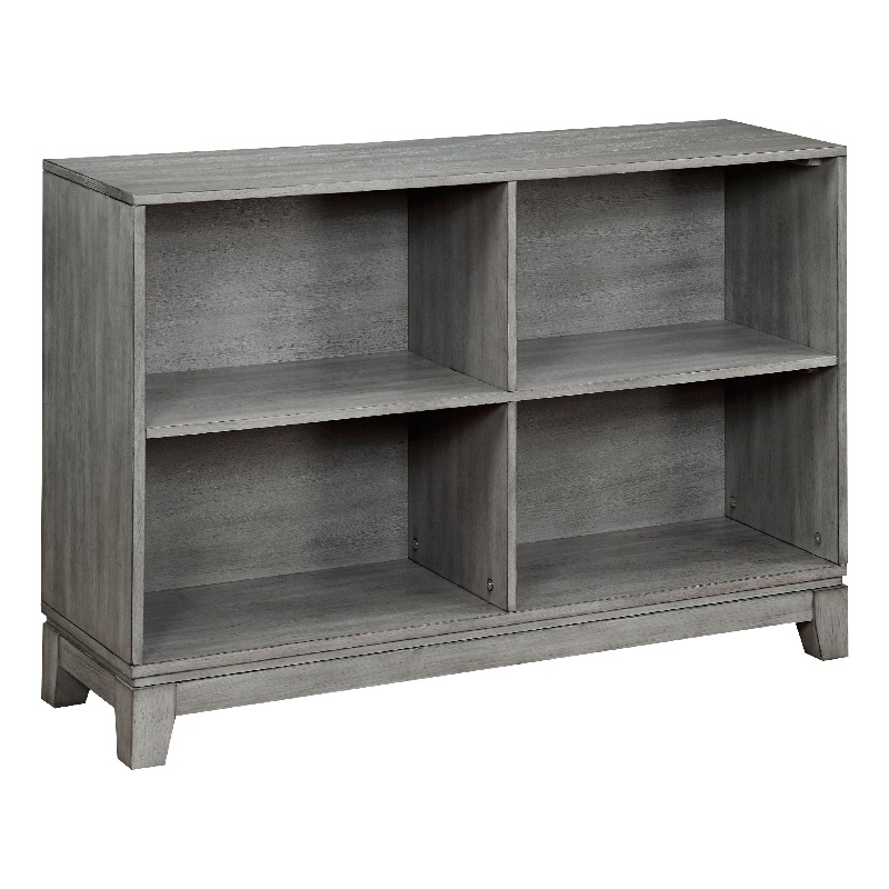 Gare Bookcase  4 Cubby Shelves- Low Profile- Rustic Gray Wood 43 Inch