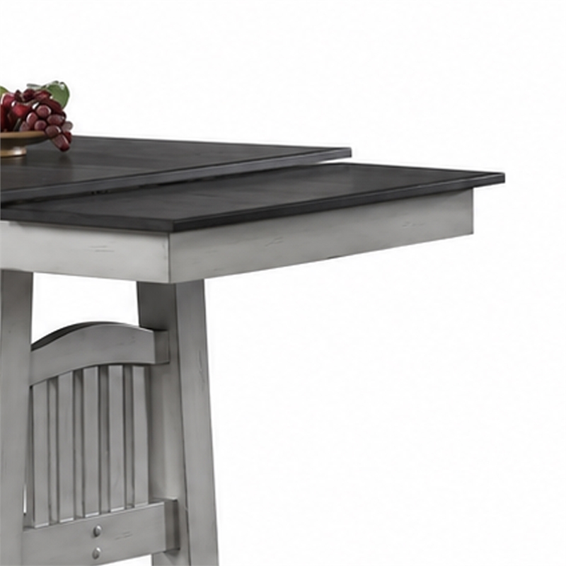 Chavi Dining Table w 2 Leaves- Antique White Trestle- Gray 66-94 Inch