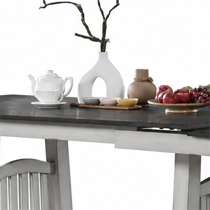 Chavi Dining Table w 2 Leaves- Antique White Trestle- Gray 66-94 Inch