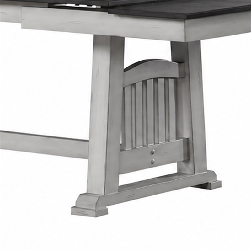 Chavi Dining Table w 2 Leaves- Antique White Trestle- Gray 66-94 Inch
