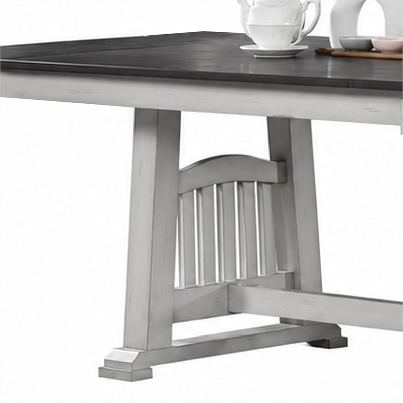 Chavi Dining Table w 2 Leaves- Antique White Trestle- Gray 66-94 Inch