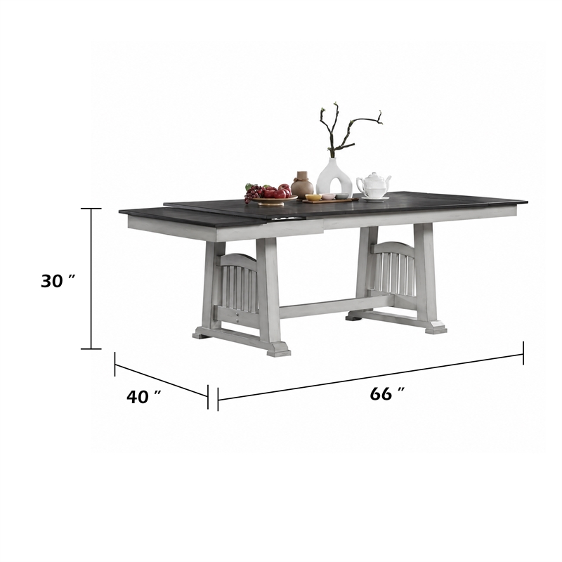 Chavi Dining Table w 2 Leaves- Antique White Trestle- Gray 66-94 Inch