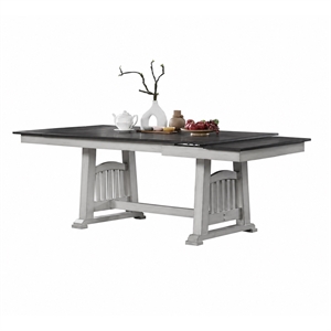 Chavi Dining Table w 2 Leaves- Antique White Trestle- Gray 66-94 Inch