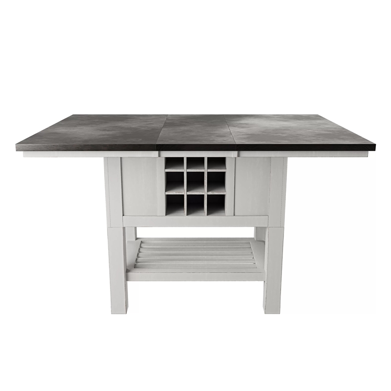 Chavi Counter Table w Leaf- 1 Drawer- Antique White- Gray 60-78 Inch