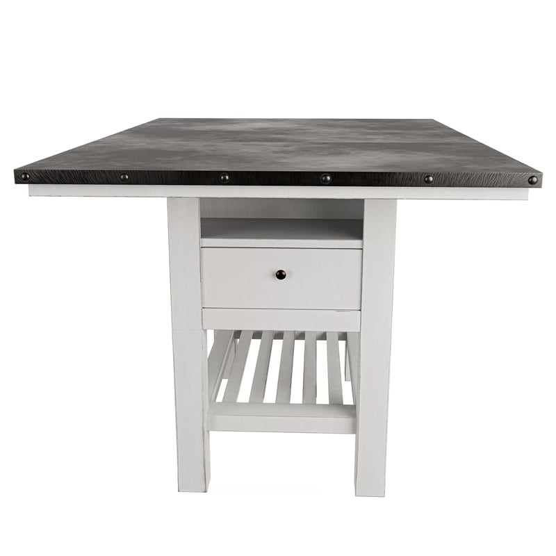 Chavi Counter Table w Leaf- 1 Drawer- Antique White- Gray 60-78 Inch