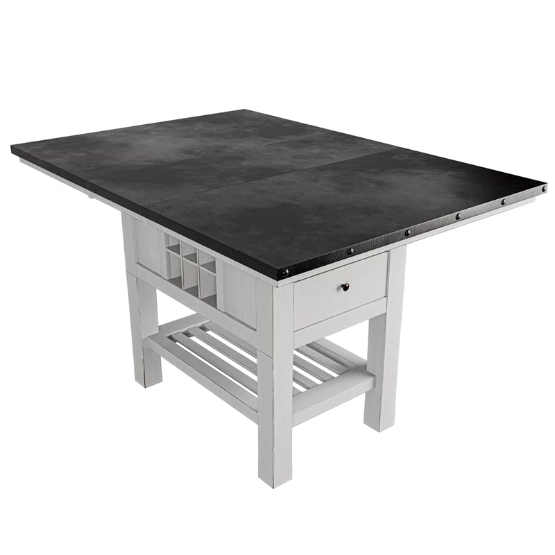 Chavi Counter Table w Leaf- 1 Drawer- Antique White- Gray 60-78 Inch