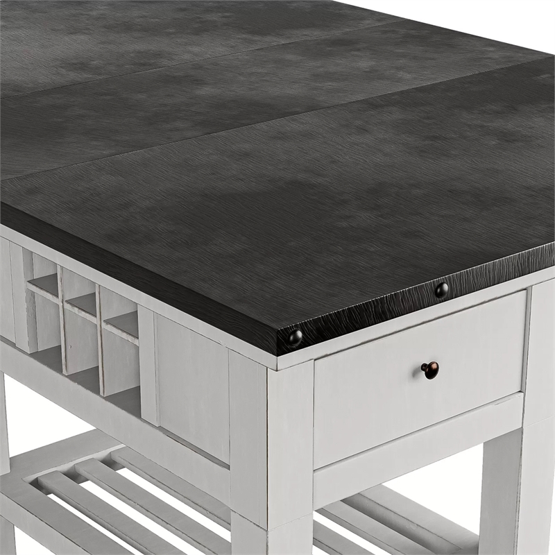 Chavi Counter Table w Leaf- 1 Drawer- Antique White- Gray 60-78 Inch