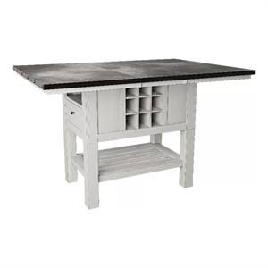 Chavi Counter Table w Leaf- 1 Drawer- Antique White- Gray 60-78 Inch