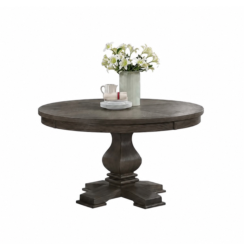Gemi Dining Table- Chevron Top- Pedestal Base- Oak Brown 54 Inch Round