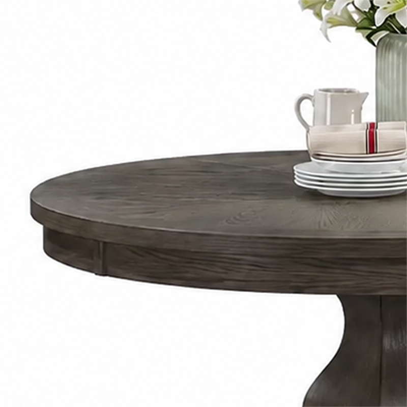 Gemi Dining Table- Chevron Top- Pedestal Base- Oak Brown 54 Inch Round