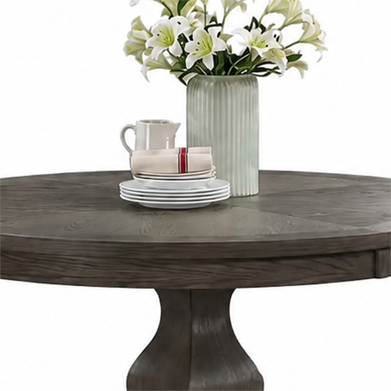 Gemi Dining Table- Chevron Top- Pedestal Base- Oak Brown 54 Inch Round