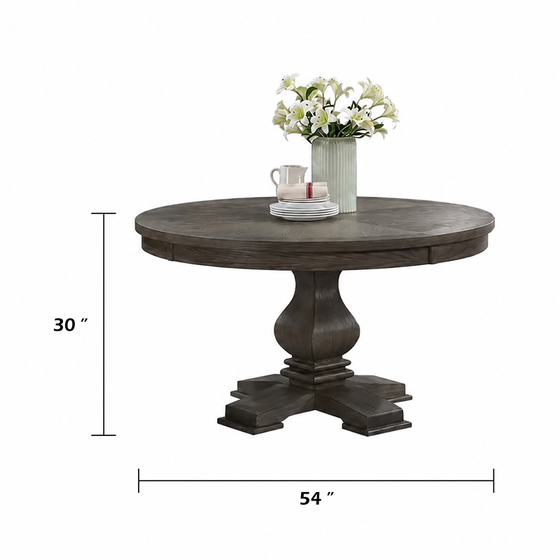 Gemi Dining Table- Chevron Top- Pedestal Base- Oak Brown 54 Inch Round